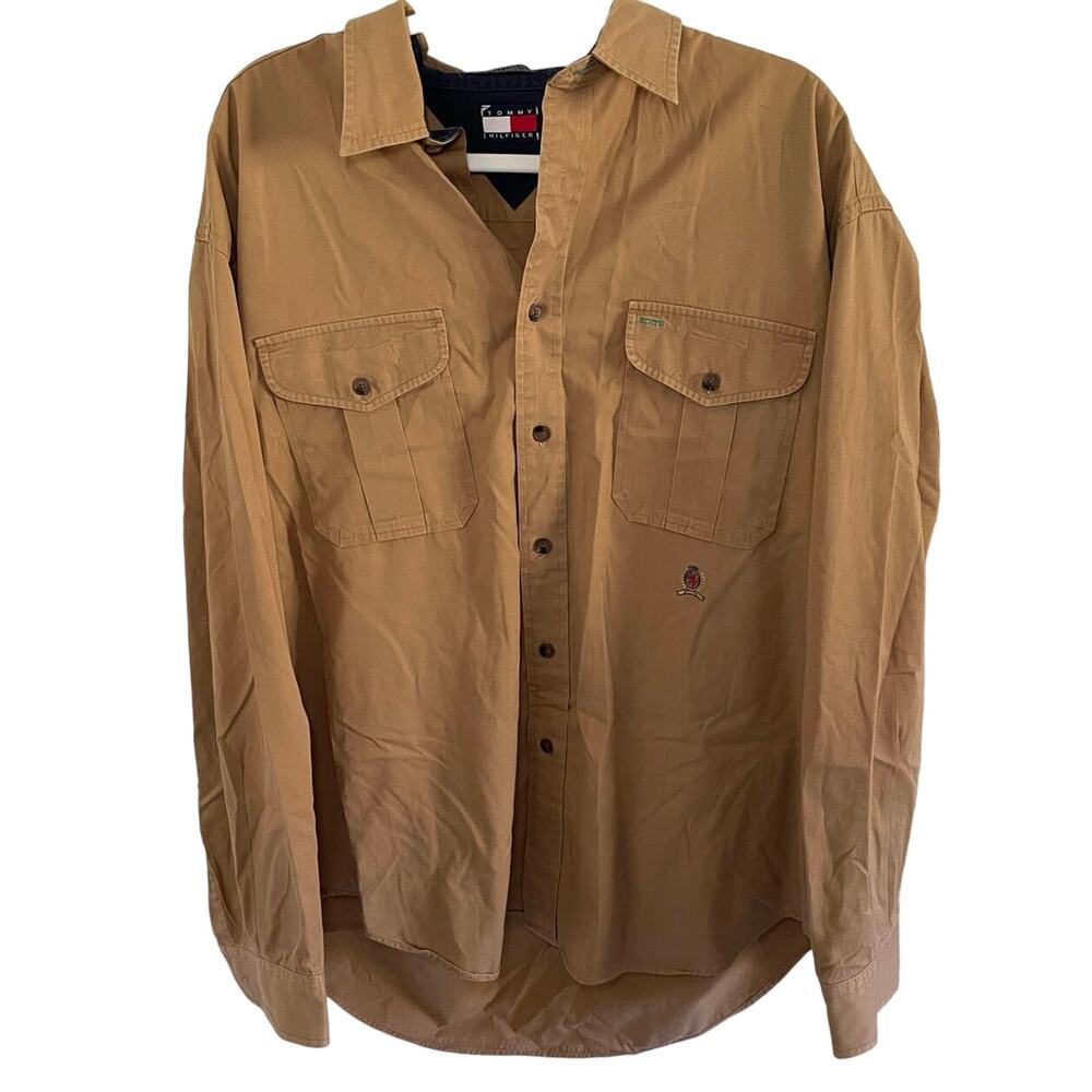 NWOT Vintage Tommy Hilfiger Solid Brown Button Down Shirt Classic Preppy SZ XL